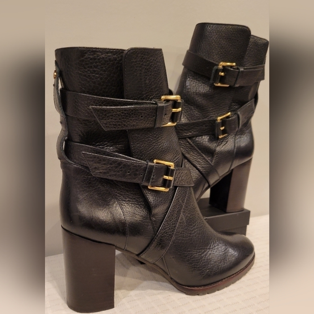 Kate Spade New York Layne Lexi Black Pebbled Leather Heeled Buckle Boots